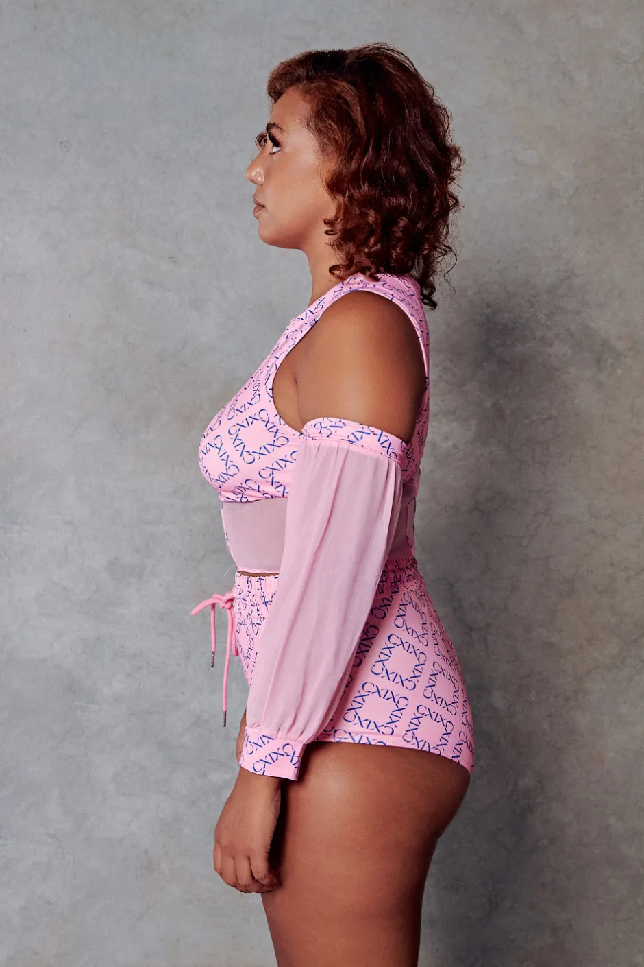 Tees & Tops*CXIX 119 Corset Top + Removable Sleeves - Pink With Print