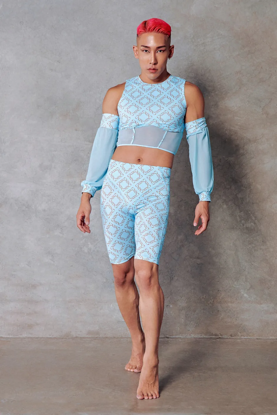 Tees & Tops*CXIX 119 Corset Top + Removable Sleeves - Blue With Print
