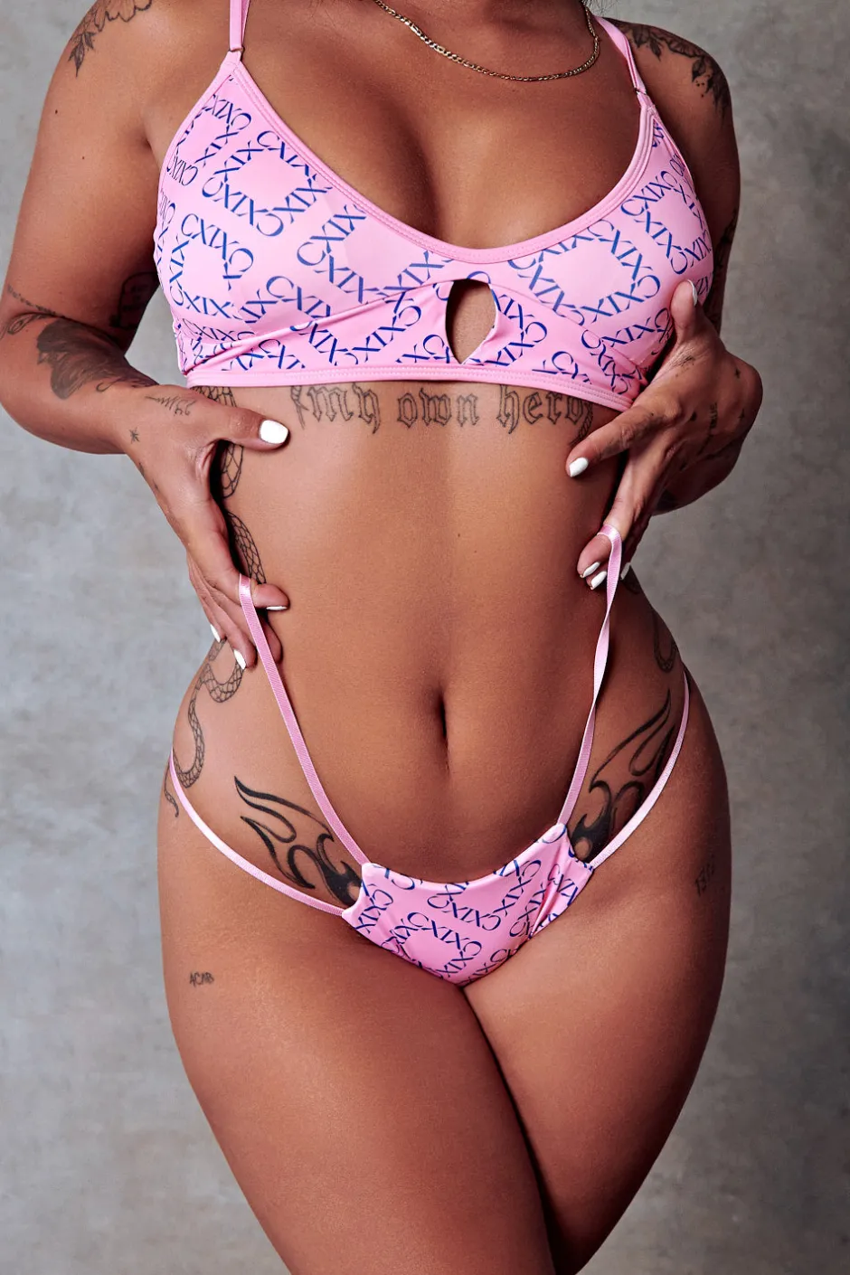 Cheeky Bottoms*CXIX 119 Hi-Rise Thong Bottoms - Pink With Print