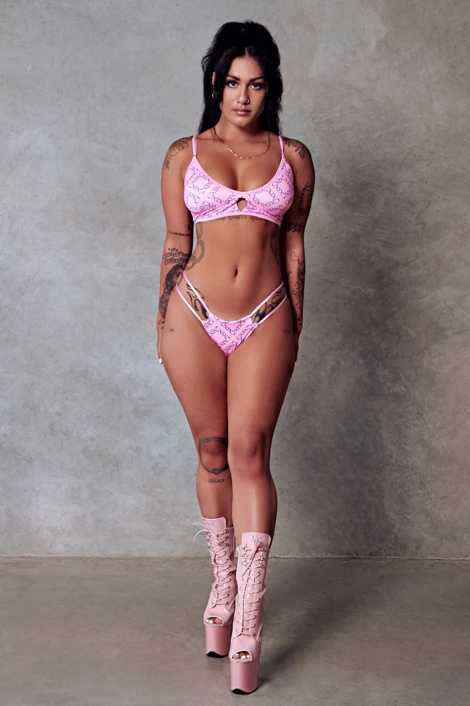 Cheeky Bottoms*CXIX 119 Hi-Rise Thong Bottoms - Pink With Print