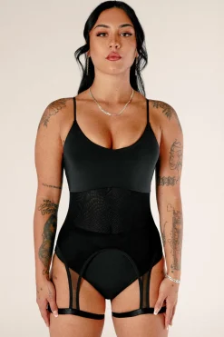 Body & Jumpsuits*CXIX Baddies Garter Bodysuit - Black