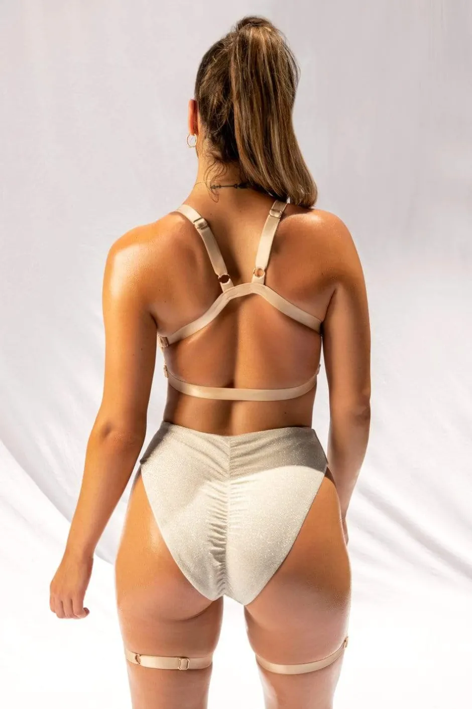 High Waisted Bottoms*CXIX Cora High Waisted Bottoms - Champagne With Garter