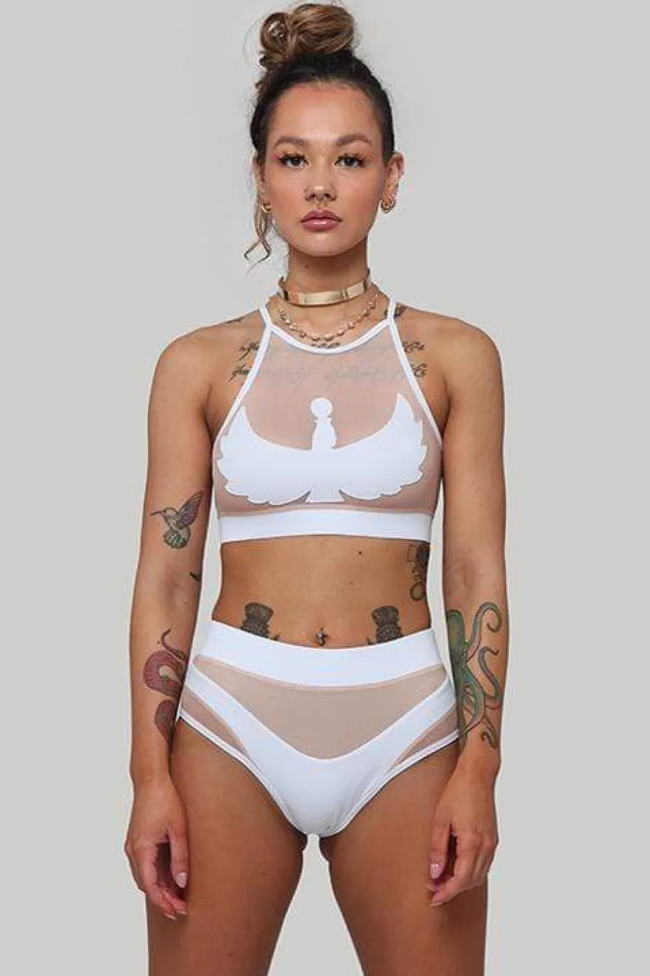High Waisted Bottoms*CXIX Goddess High Waisted Bottoms - White With Sand Mesh