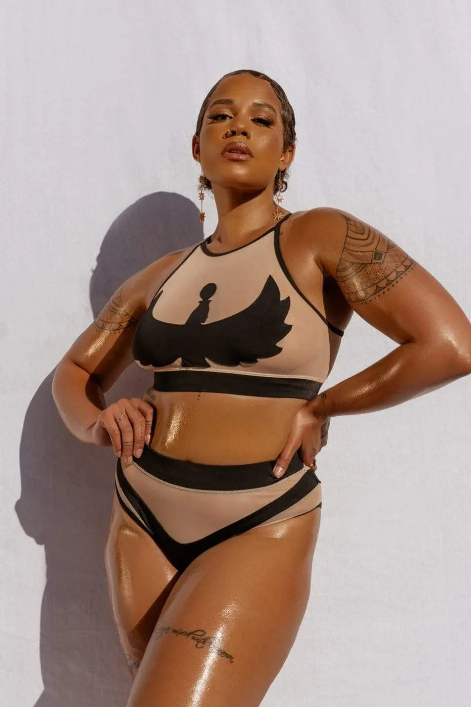 High Waisted Bottoms*CXIX Goddess High Waisted Bottoms - Black With Sand Mesh