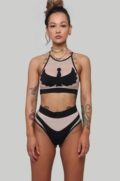 High Waisted Bottoms*CXIX Goddess High Waisted Bottoms - Black With Sand Mesh