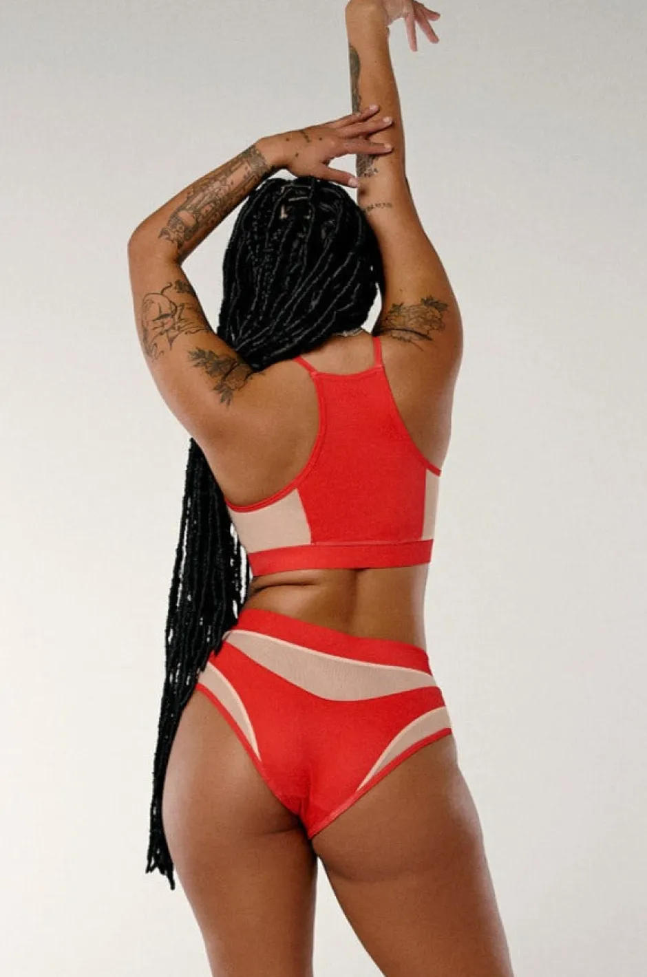 High Waisted Bottoms*CXIX Goddess High Waisted Bottoms - Red With Sand Mesh