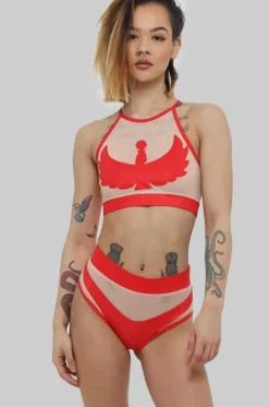 High Waisted Bottoms*CXIX Goddess High Waisted Bottoms - Red With Sand Mesh