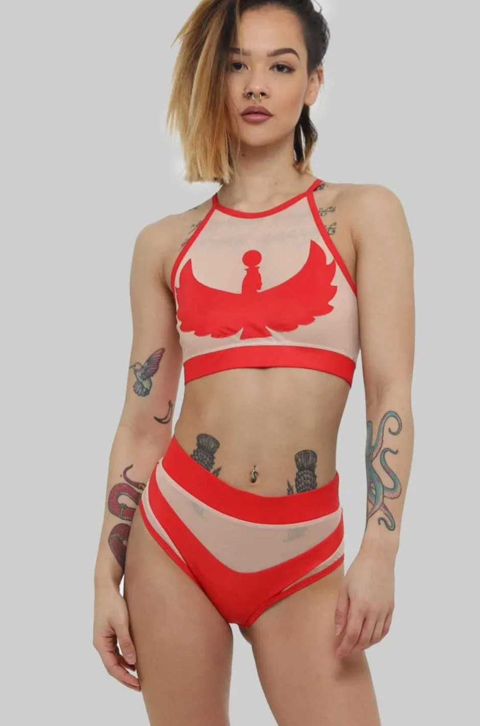 High Waisted Bottoms*CXIX Goddess High Waisted Bottoms - Red With Sand Mesh