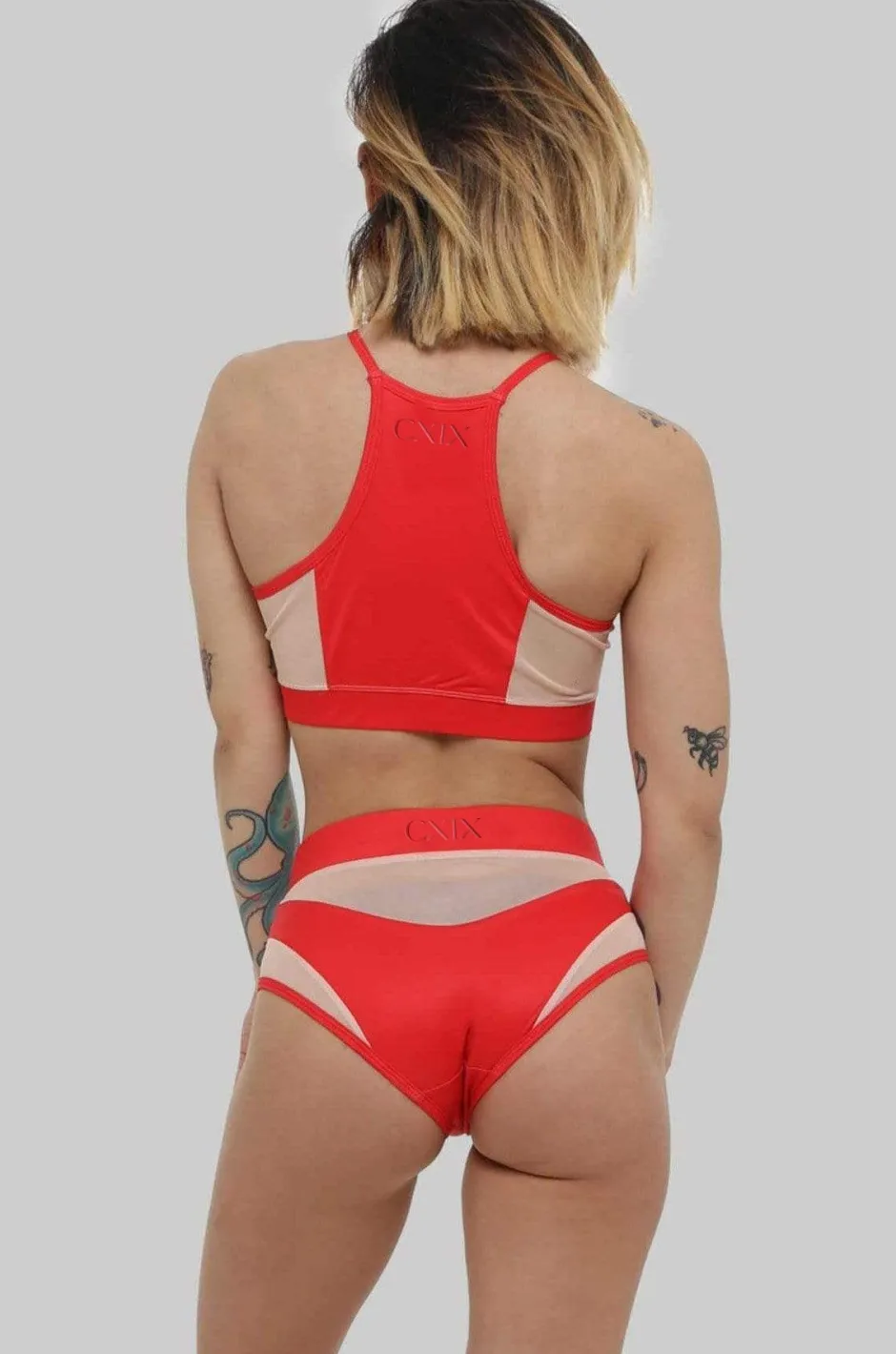 High Waisted Bottoms*CXIX Goddess High Waisted Bottoms - Red With Sand Mesh