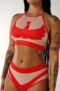 Tees & Tops*CXIX I S I S Goddess Halter Top - Red With Sand Mesh
