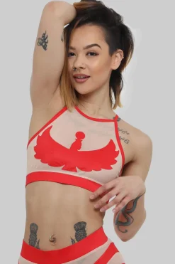 Tees & Tops*CXIX I S I S Goddess Halter Top - Red With Sand Mesh