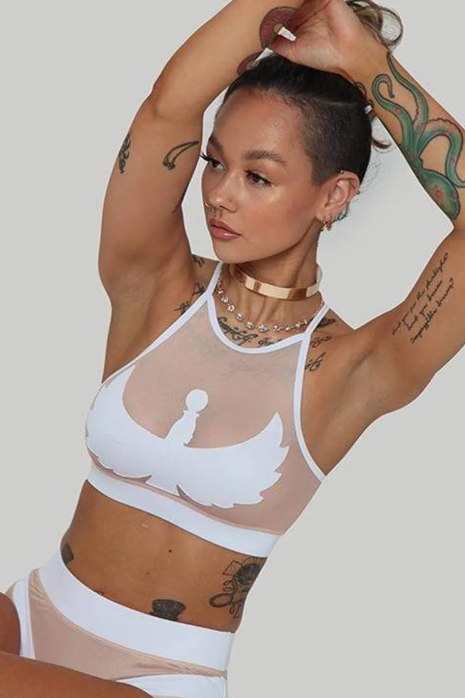 Tees & Tops*CXIX I S I S Goddess Halter Top - White With Sand Mesh