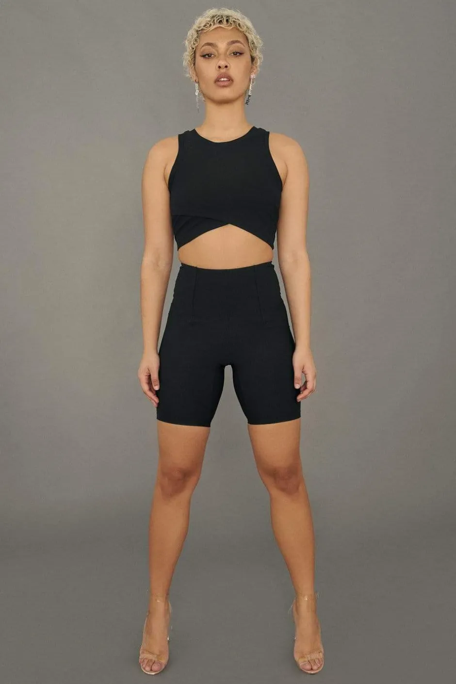 Leggings & Bikers*CXIX Move It Ribbed Corset Biker Shorts - Black
