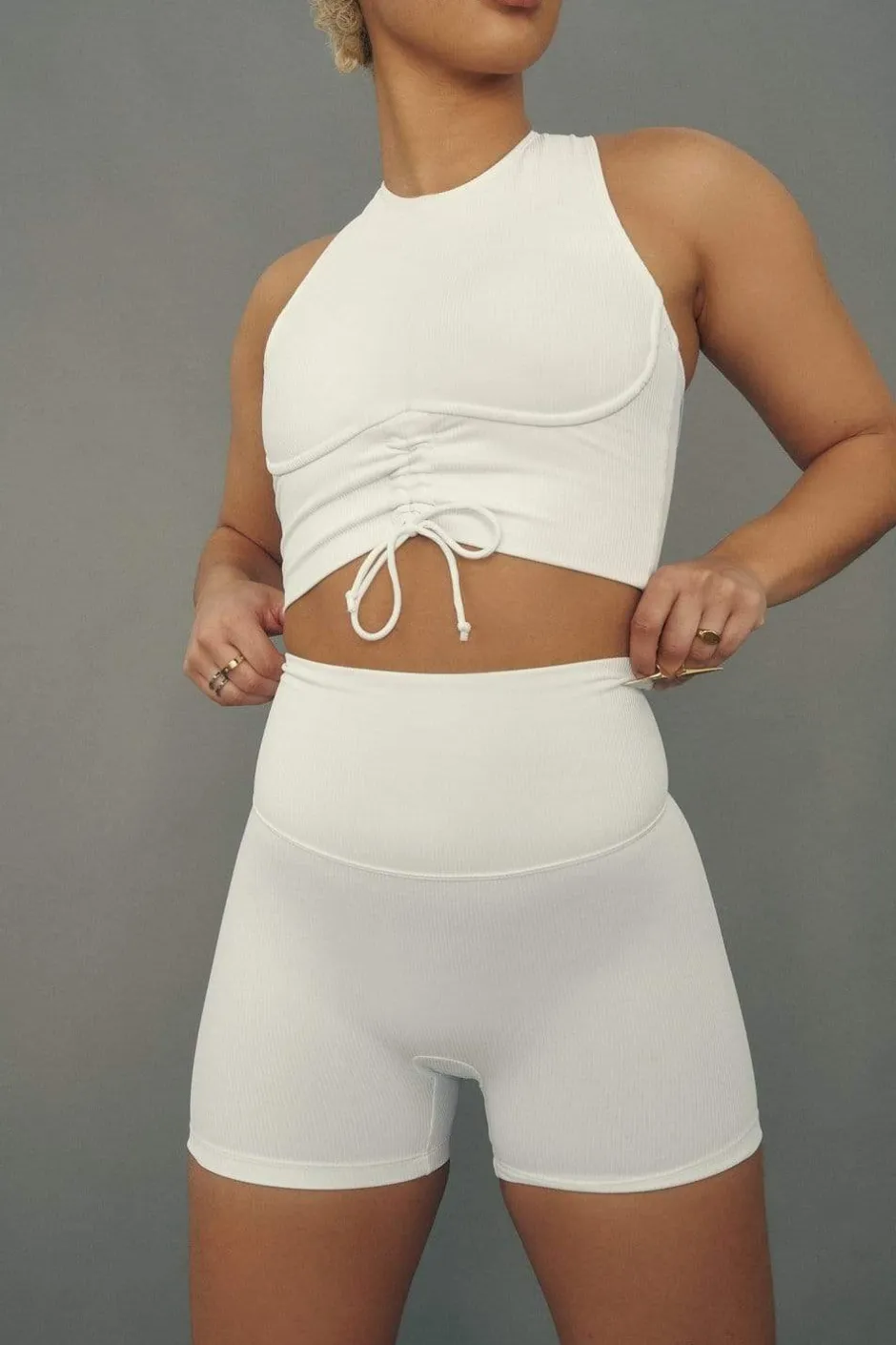 Tees & Tops*CXIX Move It Ribbed Corset Crop - White