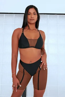 Leggings & Bikers*CXIX Silhouette Biker Shorts - Black With Cocoa Mesh