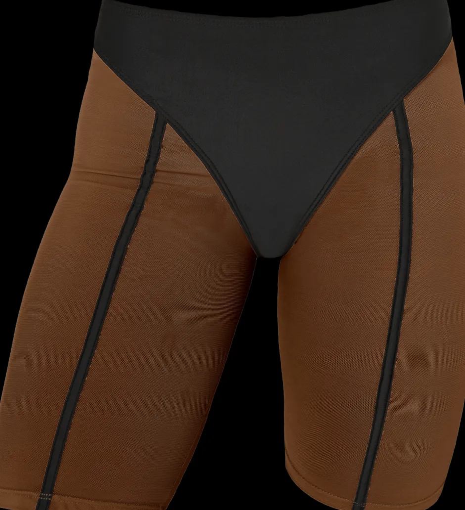 Leggings & Bikers*CXIX Silhouette Biker Shorts - Black With Cocoa Mesh