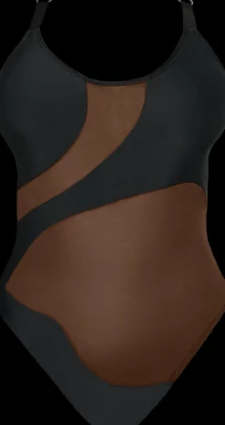 Body & Jumpsuits*CXIX Silhouette One-Piece Body Suit - Black With Cocoa Mesh