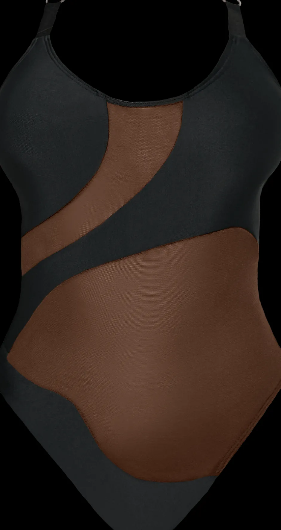 Body & Jumpsuits*CXIX Silhouette One-Piece Body Suit - Black With Cocoa Mesh