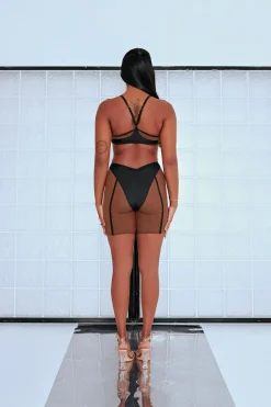 Tees & Tops*CXIX Silhouette Plunge Bralette - Black With Cocoa Mesh