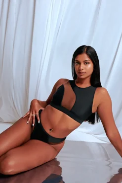 Tees & Tops*CXIX Silhouette Sports Bra - Black With Cocoa Mesh