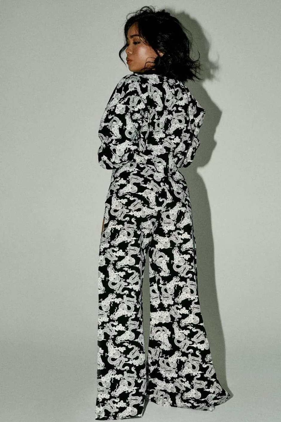 Joggers & Jumpers*CXIX Wide Leg Slit Pants - Dragon